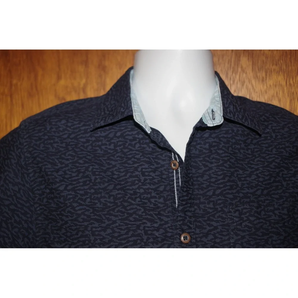 Across the Pond Boys Small Navy Blue Textured Short‎ Sleeve Button Down Shirt